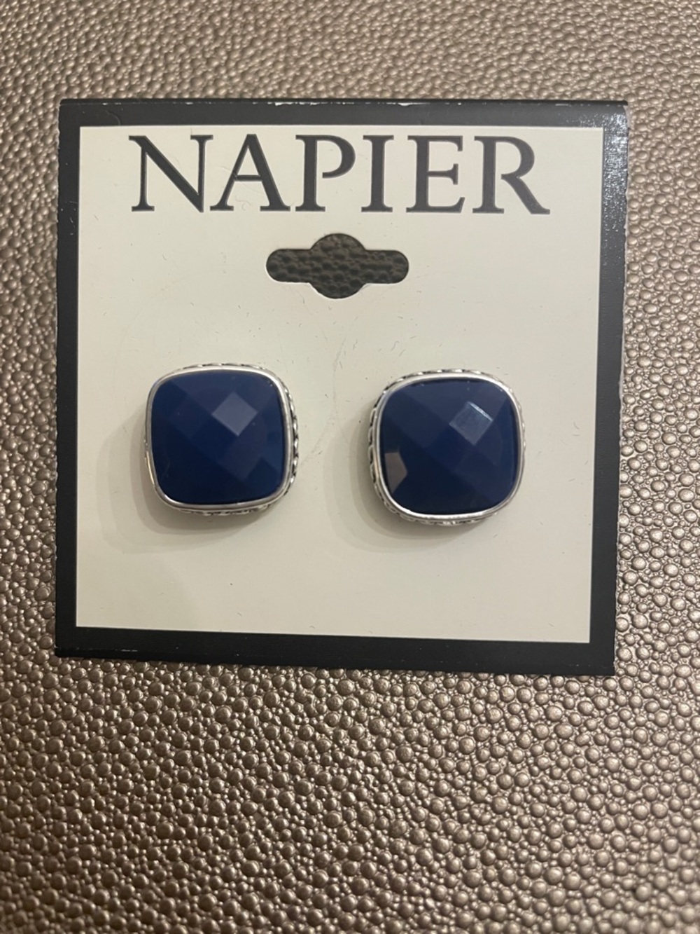 Napier Navy Blue Faceted Cushion-Shape Stud Earrings